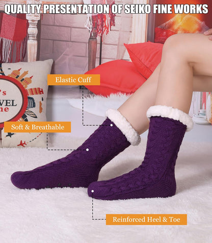 Women'S Winter Super Soft Warm Cozy Fleece Lined Fuzzy Slipper Socks with Grippers