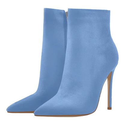 Women Pointed Toe 10CM Thin High Heel Ankel Booties Side Zipper Red Blue Big Size Female Handmade Boots