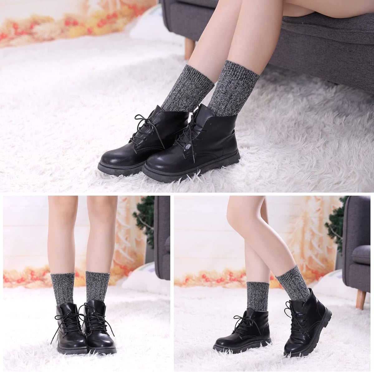 Womens 5 Pairs Soft Thick Comfort Casual Cotton Warm Wool Crew Winter Socks