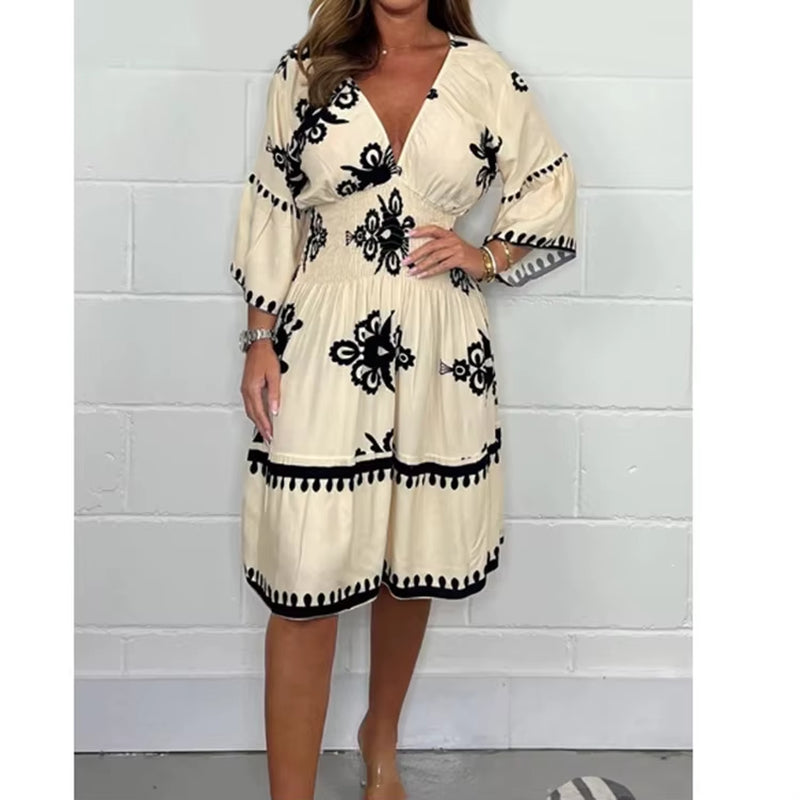 Elegant V-Neck Midi Dress