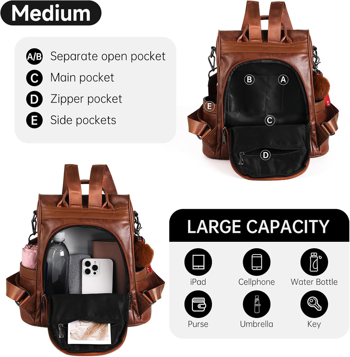 Women Backpack Purse PU Leather Anti-Theft Casual Shoulder Bag Fashion Ladies Satchel Bags