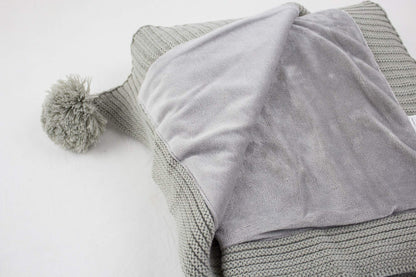 Fennco Styles Luxe Faux Fur Cable Knit Reversible Pom Pom Cozy Throw Blanket, 50" x 60" (Grey)