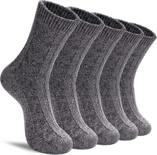 Womens 5 Pairs Soft Thick Comfort Casual Cotton Warm Wool Crew Winter Socks