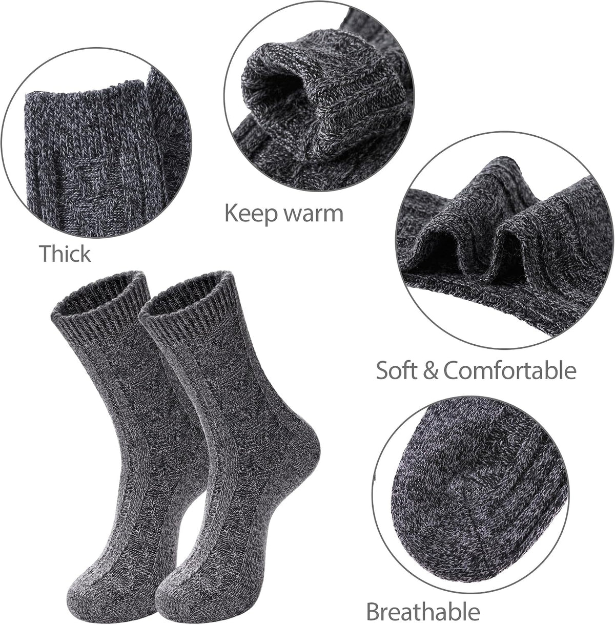 Womens 5 Pairs Soft Thick Comfort Casual Cotton Warm Wool Crew Winter Socks