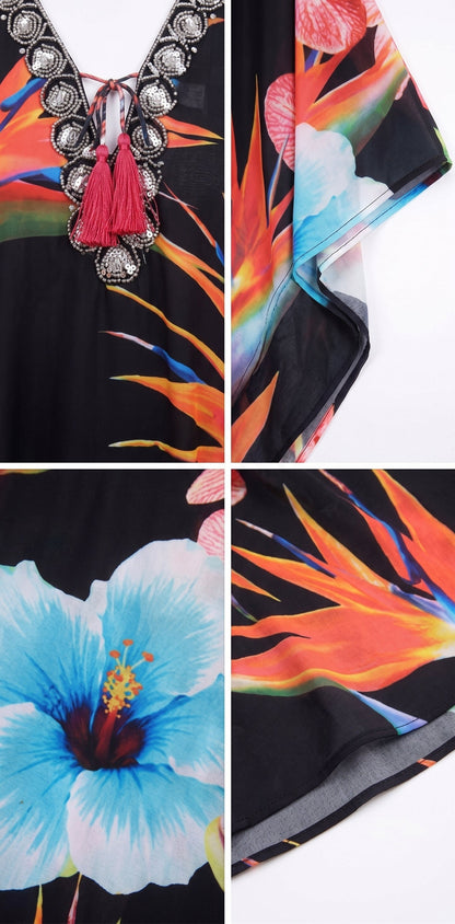 Plus Size Tropical Caftan Maxi Dress & Cover-Up