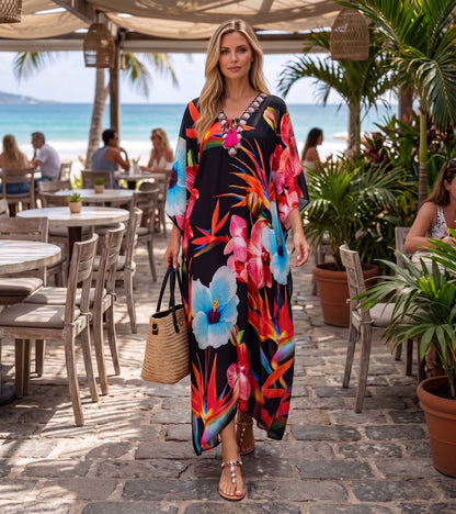 Plus Size Tropical Caftan Maxi Dress & Cover-Up