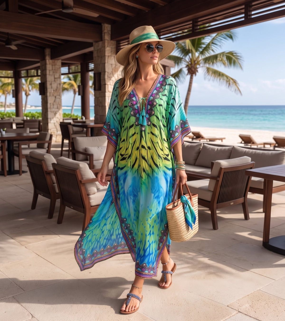 Plus Size Tropical Caftan Maxi Dress & Cover-Up