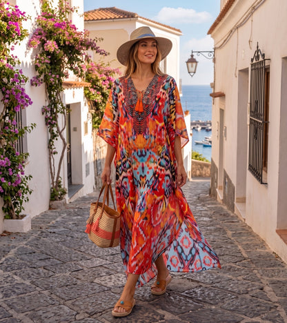 Plus Size Tropical Caftan Maxi Dress & Cover-Up