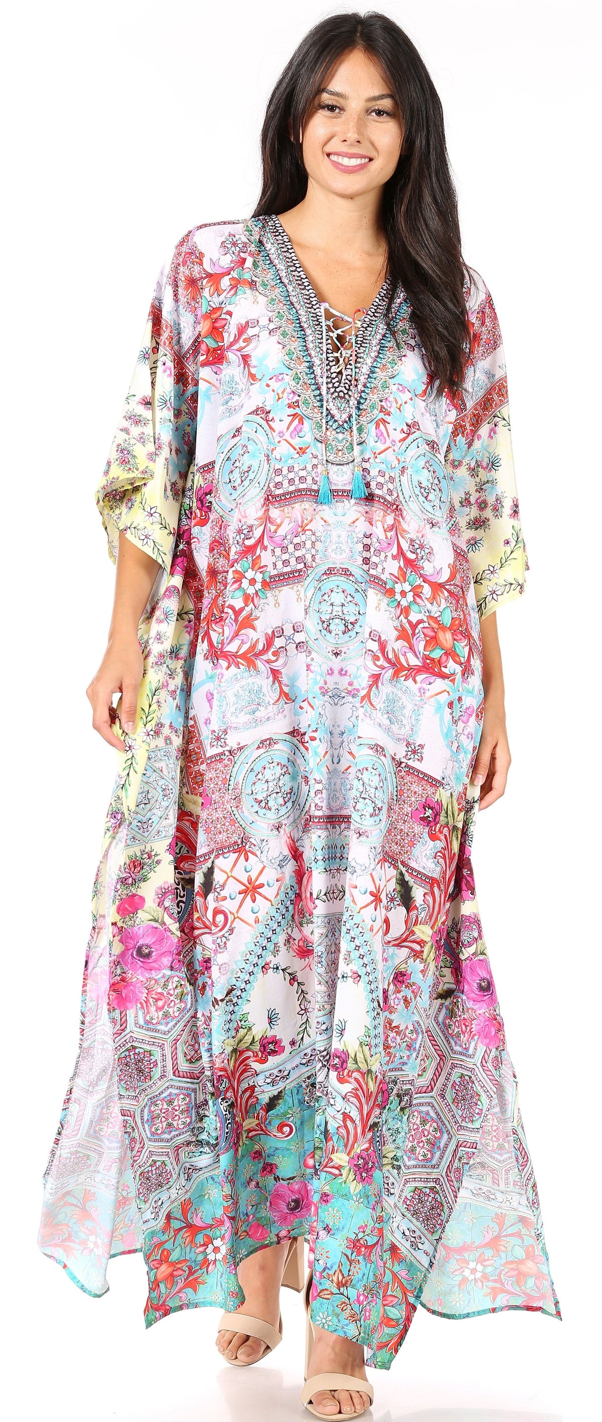 Plus Size Tropical Caftan Maxi Dress & Cover-Up