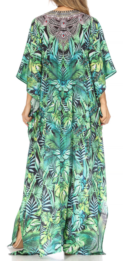 Plus Size Tropical Caftan Maxi Dress & Cover-Up