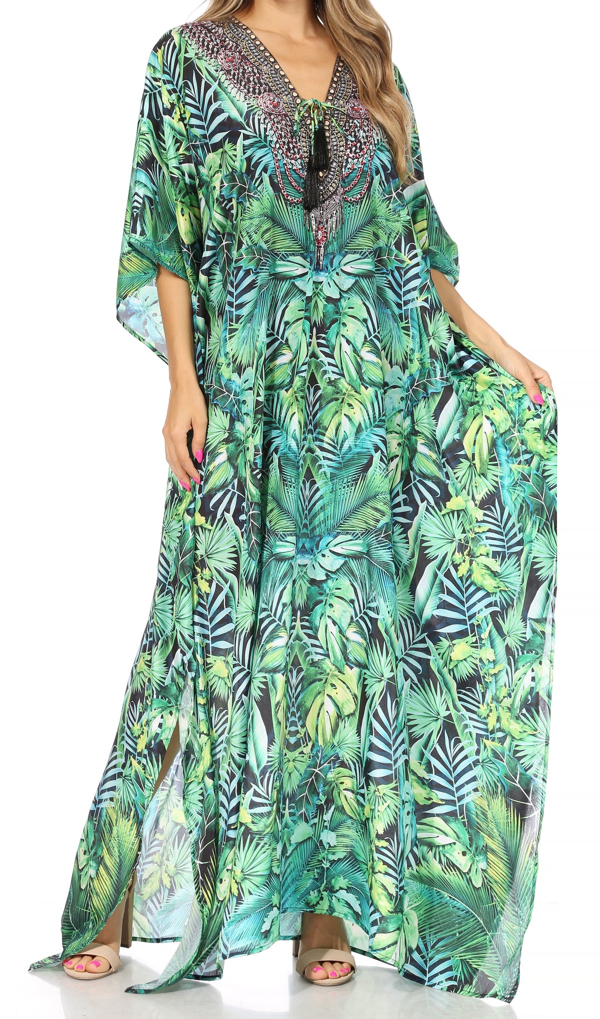 Plus Size Tropical Caftan Maxi Dress & Cover-Up