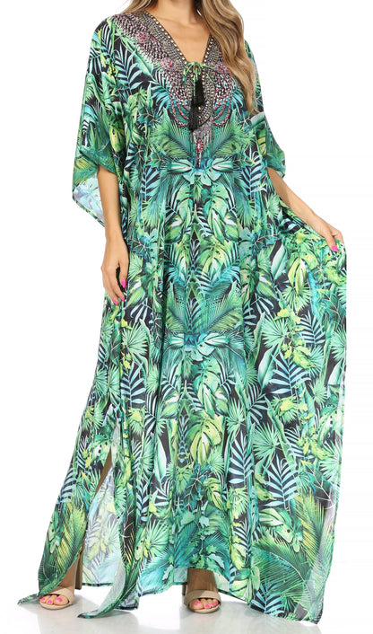 Plus Size Tropical Caftan Maxi Dress & Cover-Up