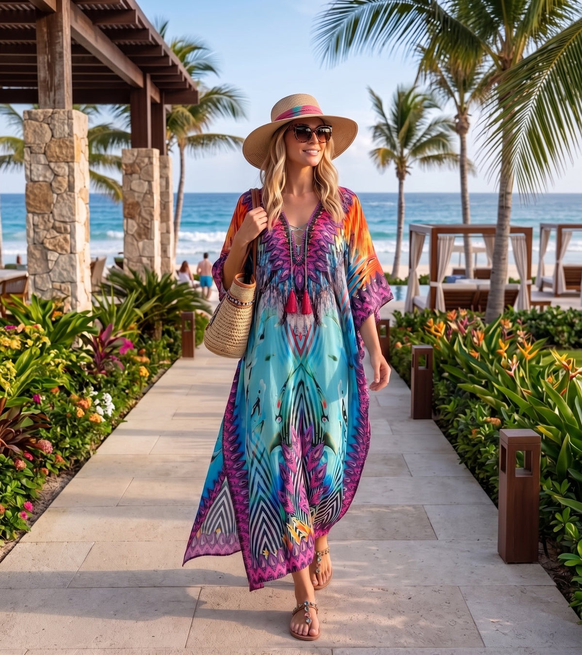 Plus Size Tropical Caftan Maxi Dress & Cover-Up