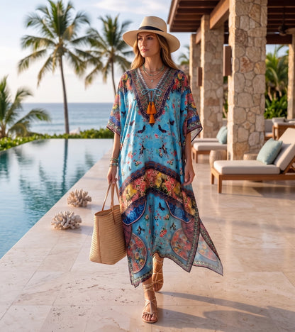 Plus Size Tropical Caftan Maxi Dress & Cover-Up
