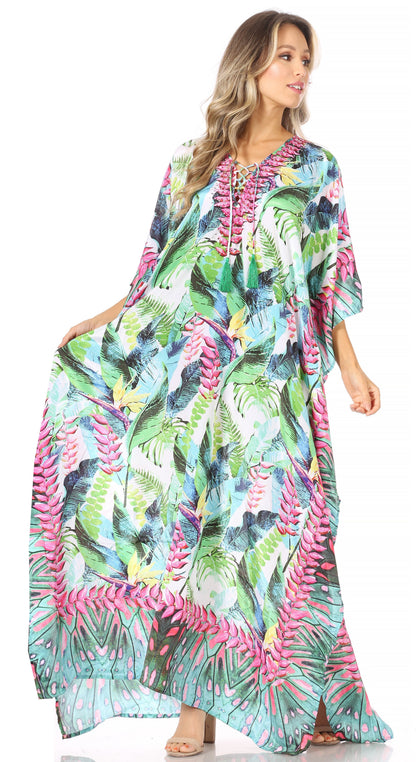 Plus Size Tropical Caftan Maxi Dress & Cover-Up