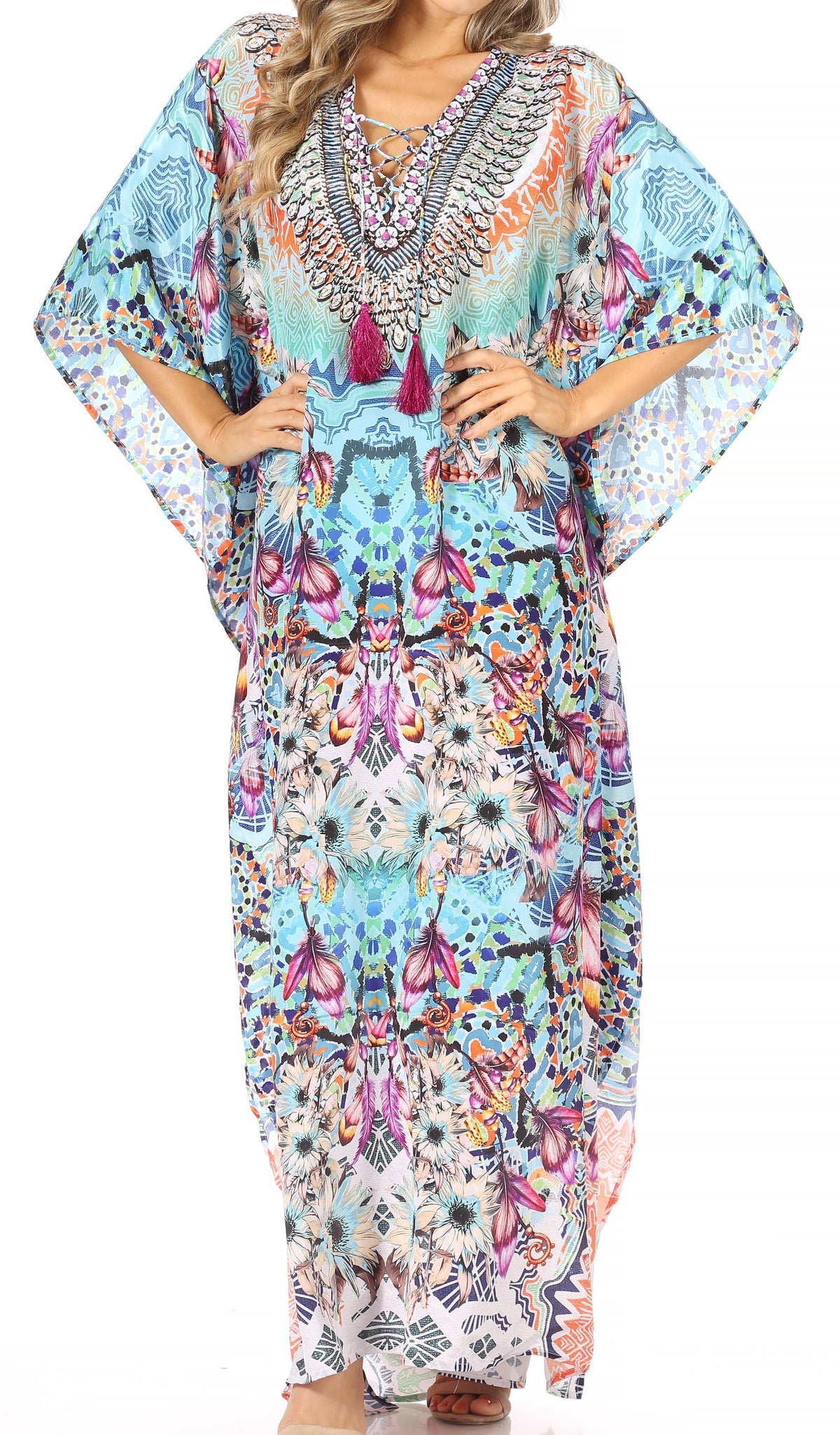 Plus Size Tropical Caftan Maxi Dress & Cover-Up
