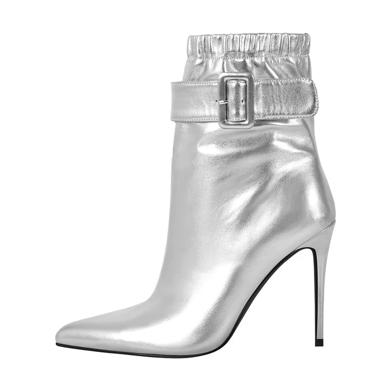 Women Pointed Toe 10CM Thin High Heel Ankel Booties Side Zipper Red Blue Big Size Female Handmade Boots