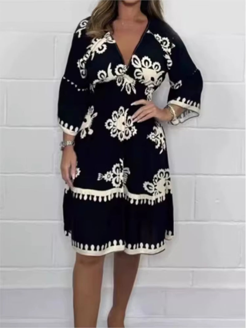 Elegant V-Neck Midi Dress